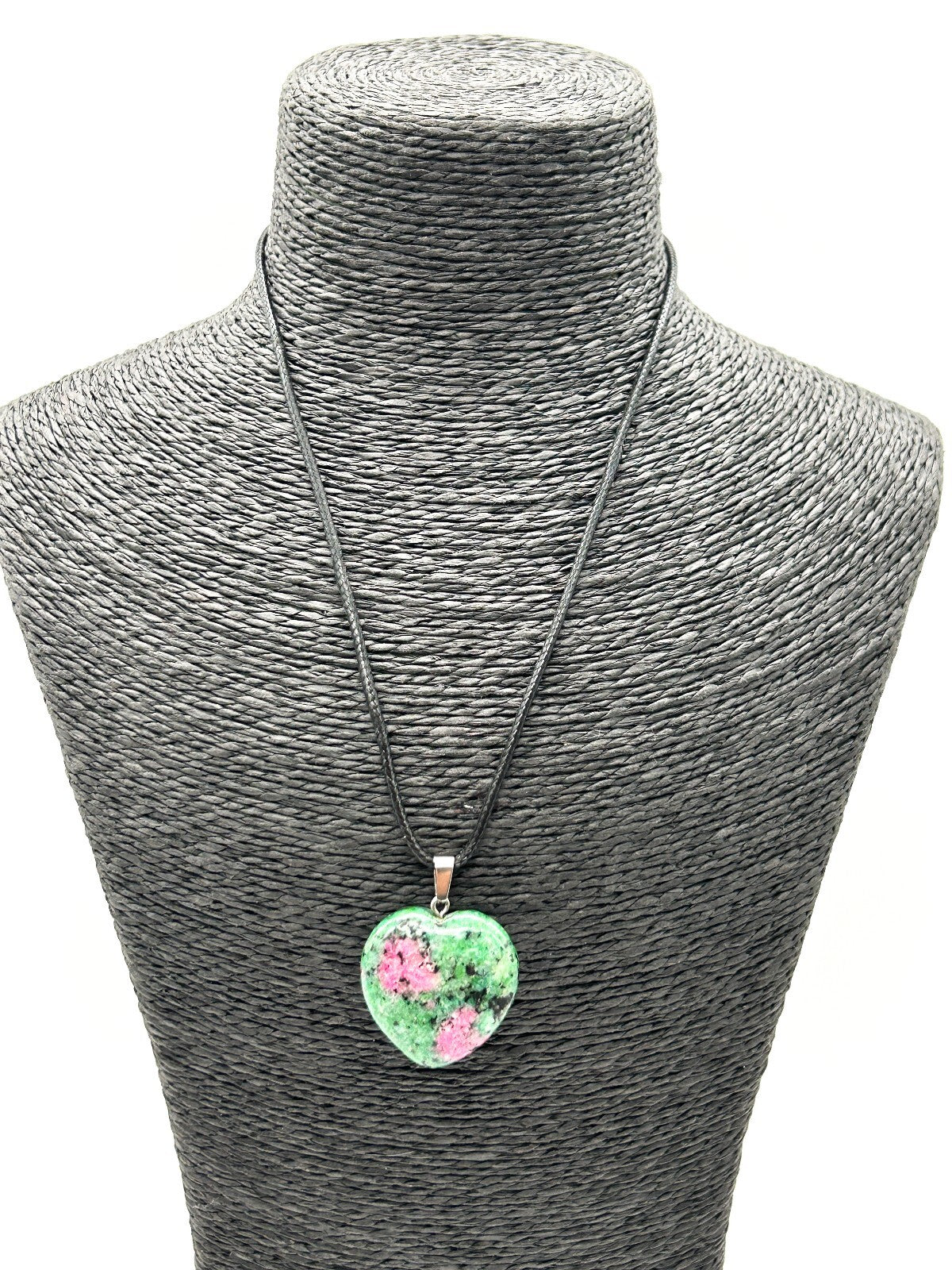 Ruby in Zoisite Heart Pendant Necklace Natural Gemstone Black Cord Necklace