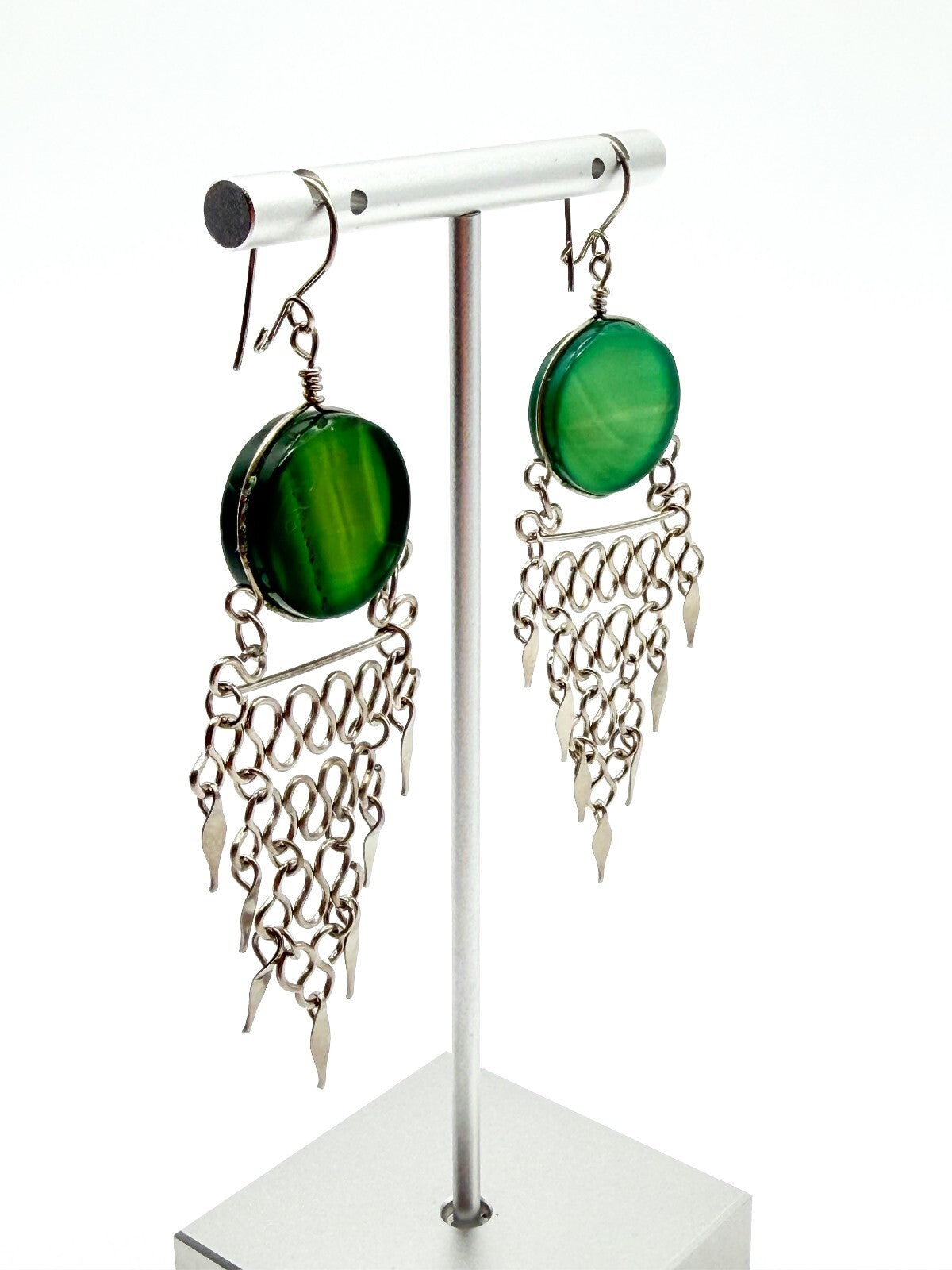 Peruvian Alpaca Silver Green Agate Necklace Earrings Set Malachite Bib Statement