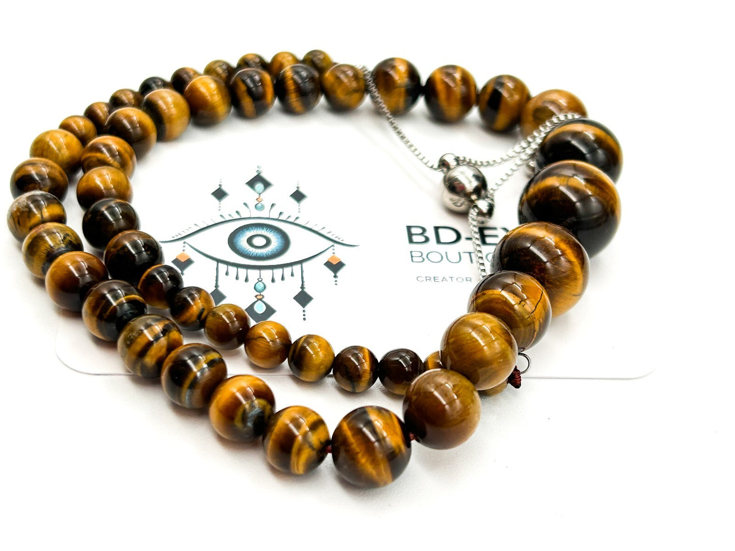 Graduated Tiger’s Eye Gemstone Necklace Magnetic Bolo Clasp