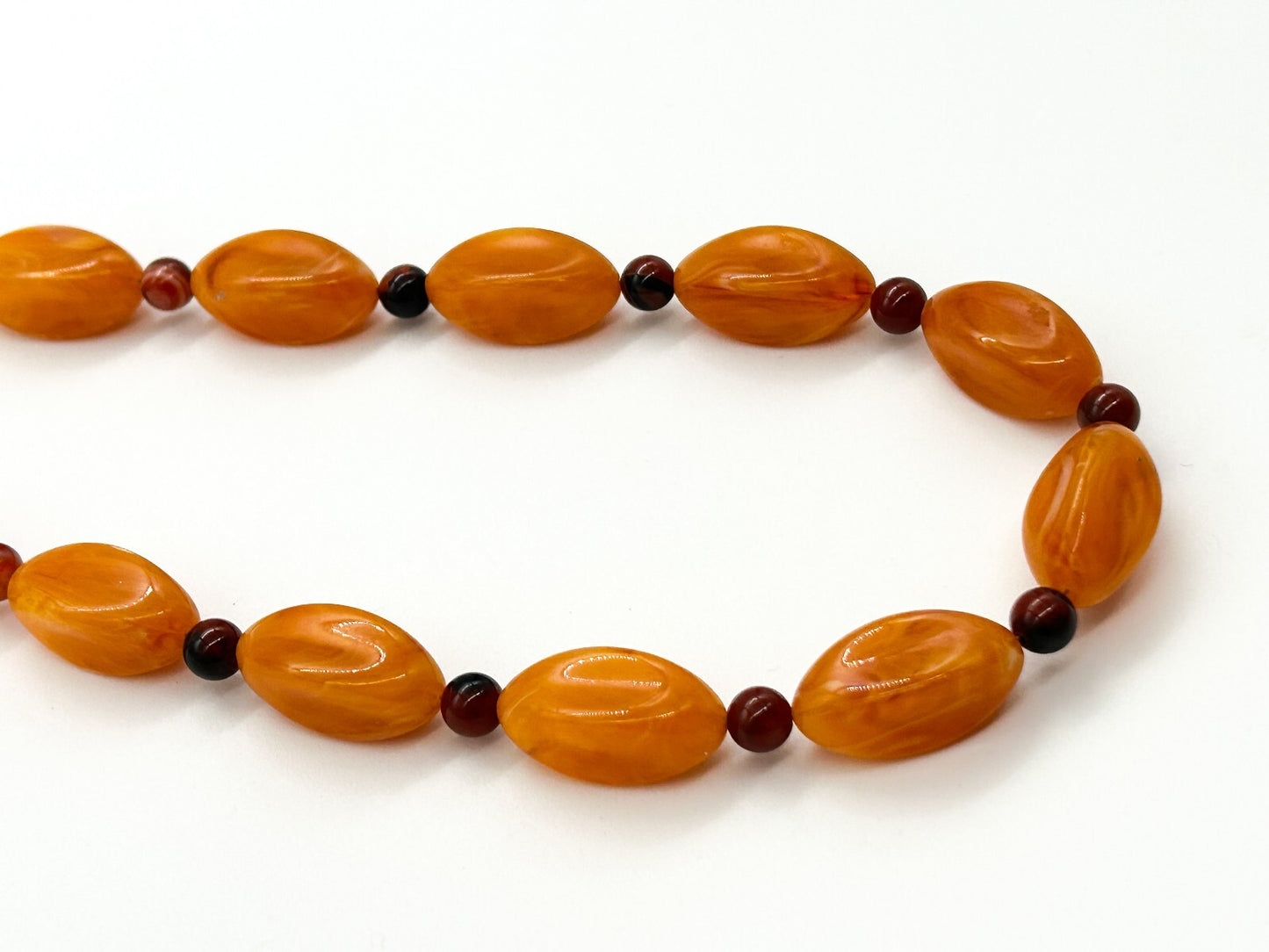 Orange Lucite Banded Agate Beaded Necklace Chunky Boho Statement 21.5”