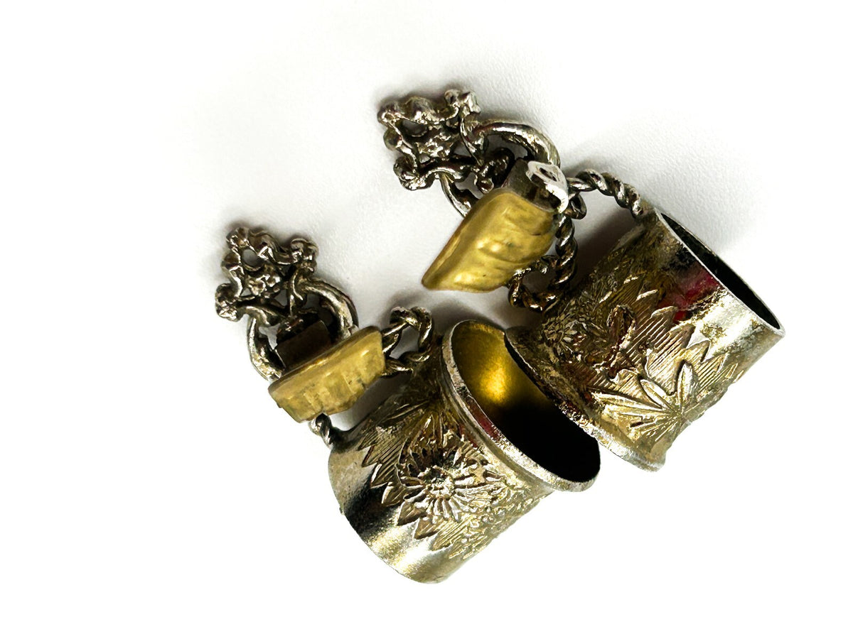 Vintage Silver Tone Tankard Clip On Earrings Novelty Beer Stein Mug Floral