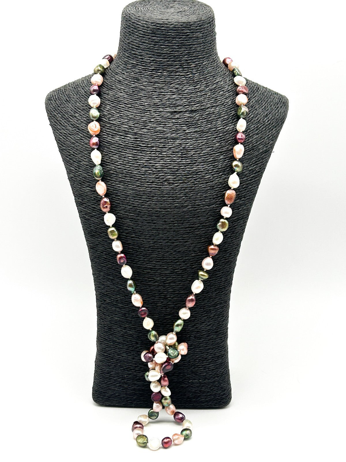 Vintage Hand Knotted Cultured Freshwater Pearl Necklace Multicolour Baroque 23”