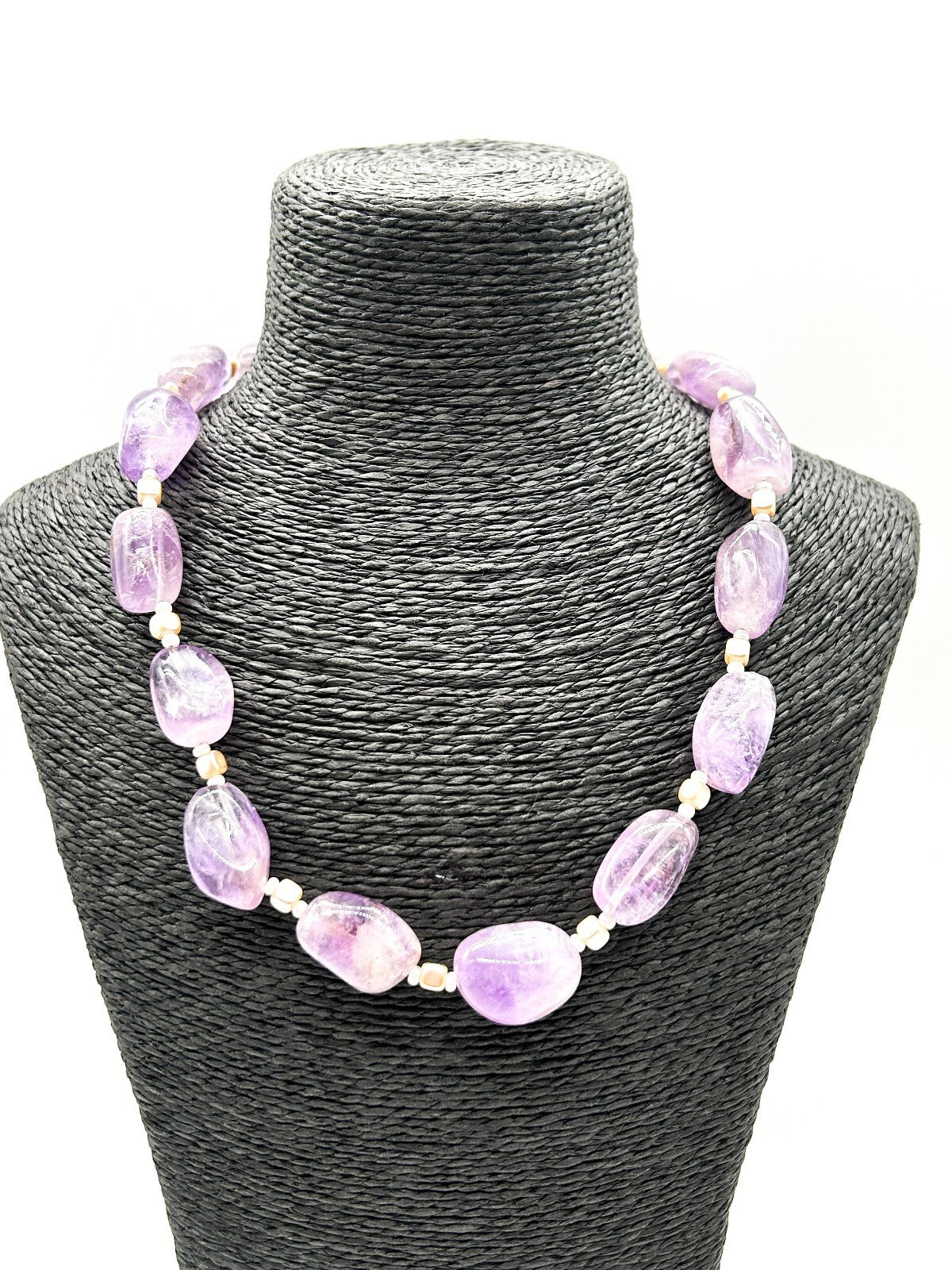 Amethyst Gemstone Nugget Necklace Artisan Purple Crystal Toggle 20”