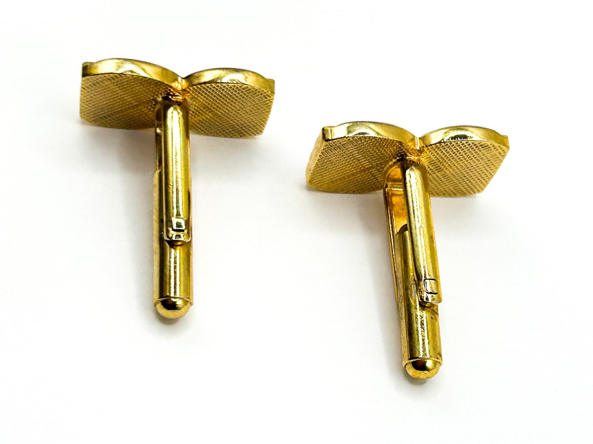 Vintage Two Tone Gold Silver Cufflinks Ridged Geometric Abstract Bullet Back