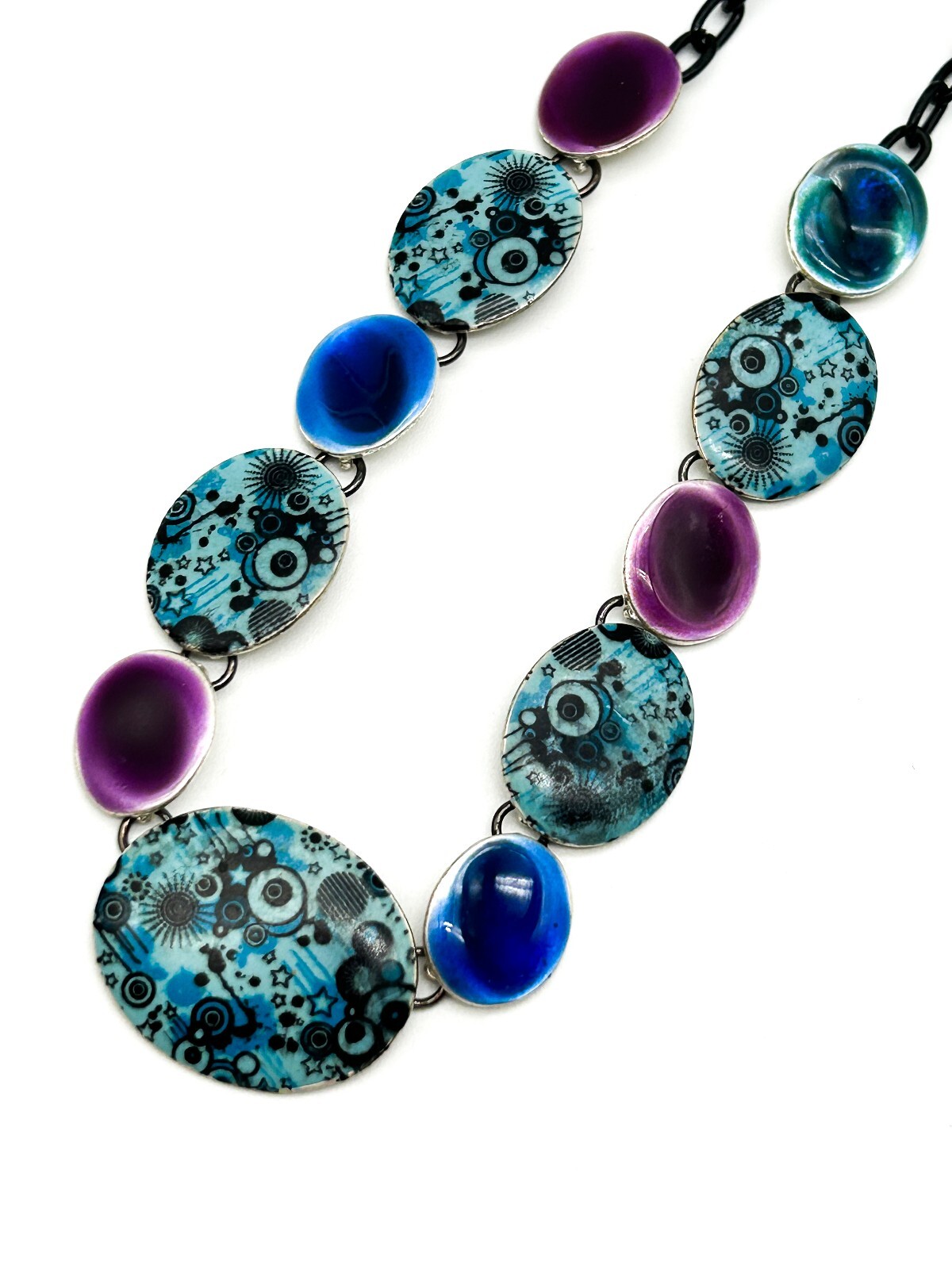 Ikita Statement Necklace Blue Purple Enamel Disc Necklace Articulated Adjustable