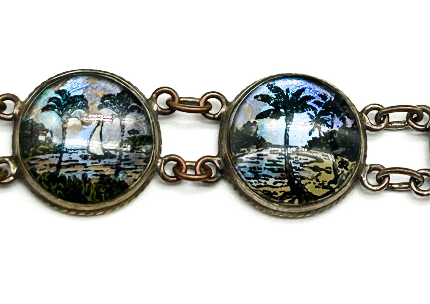 1920-30s Morpho Butterfly Wing Bubble Glass Bracelet Deco Retro Made in Brazil