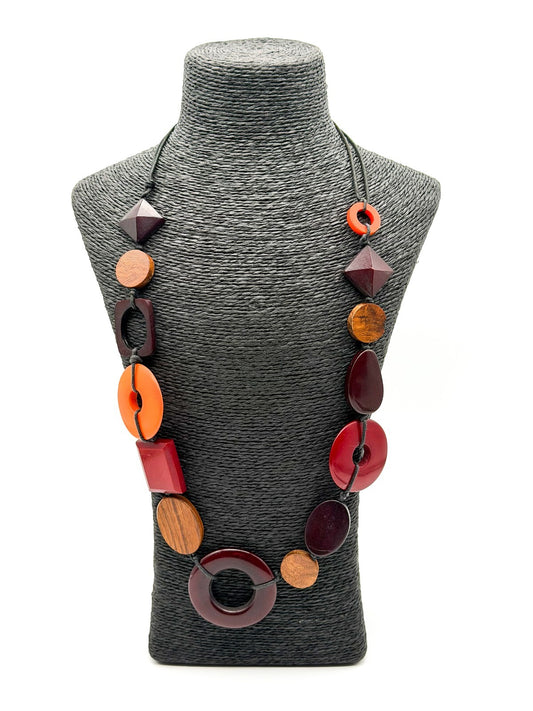 Fat Face Geometric Acrylic Statement Necklace Red Orange Brown Hand Knotted