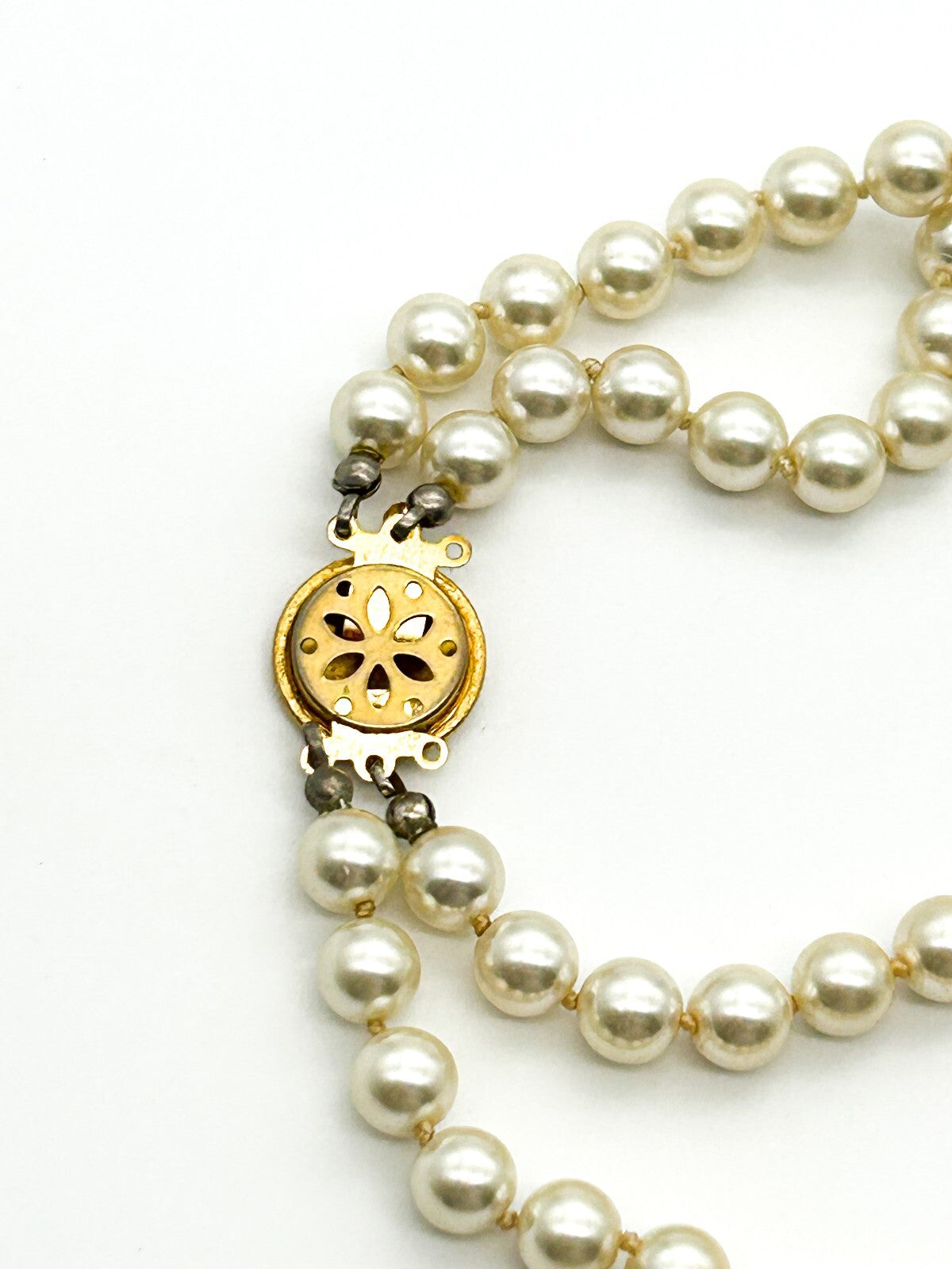 Vintage 2 strand Faux Pearl Necklace Hand Knotted Double Strand Repair Project