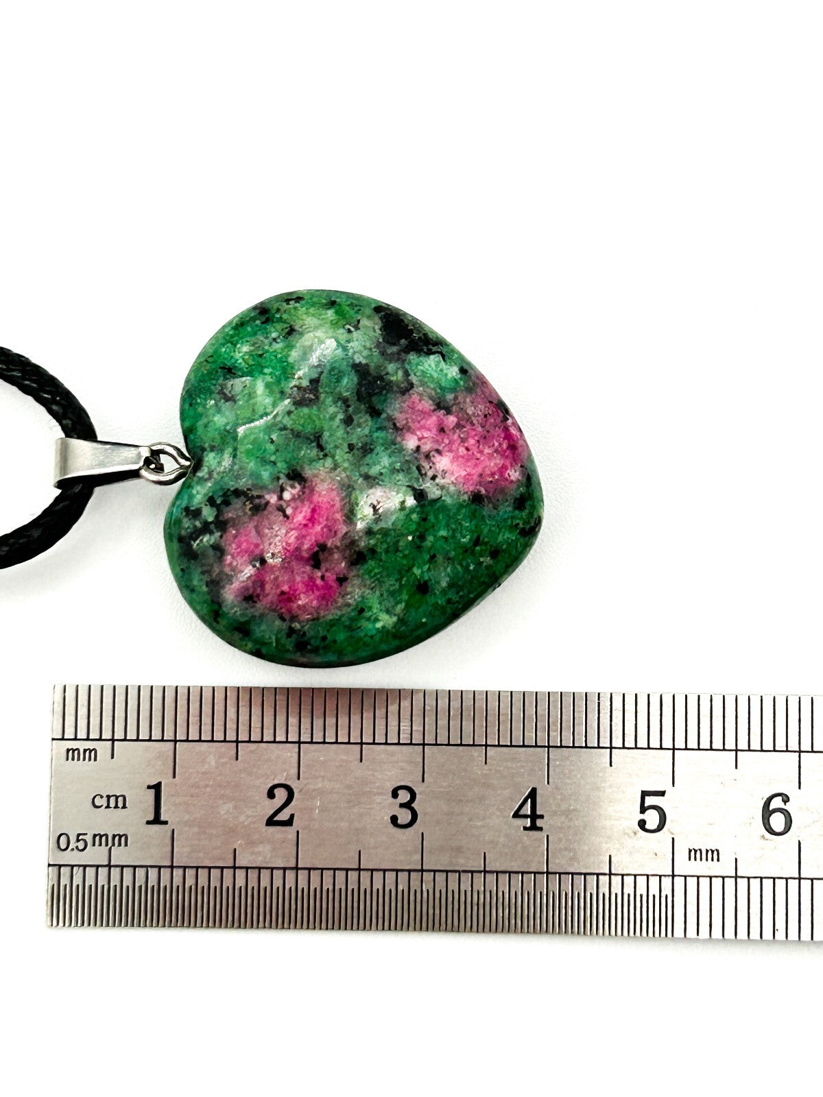 Ruby in Zoisite Heart Pendant Necklace Natural Gemstone Black Cord Necklace