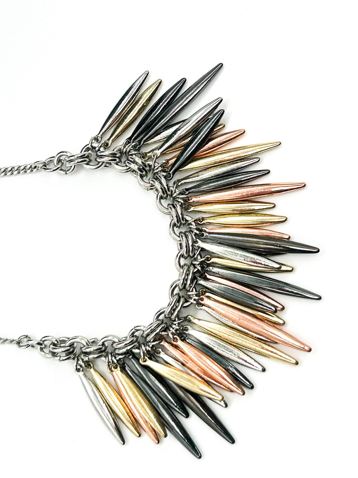 M&S Mixed Metal Spike Statement Necklace Gold Silver Rose Gold Gunmetal Bib