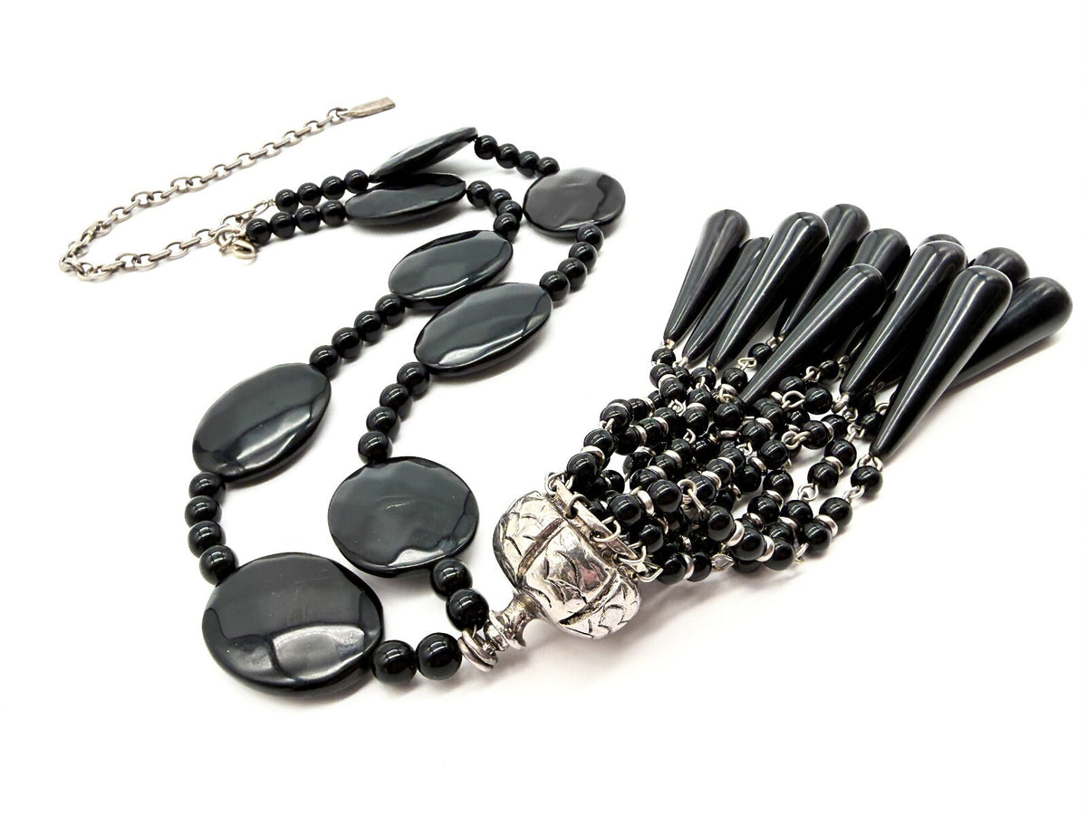 Signed Dominique Denaive Paris Chandelier Necklace Black Acrylic Vintage