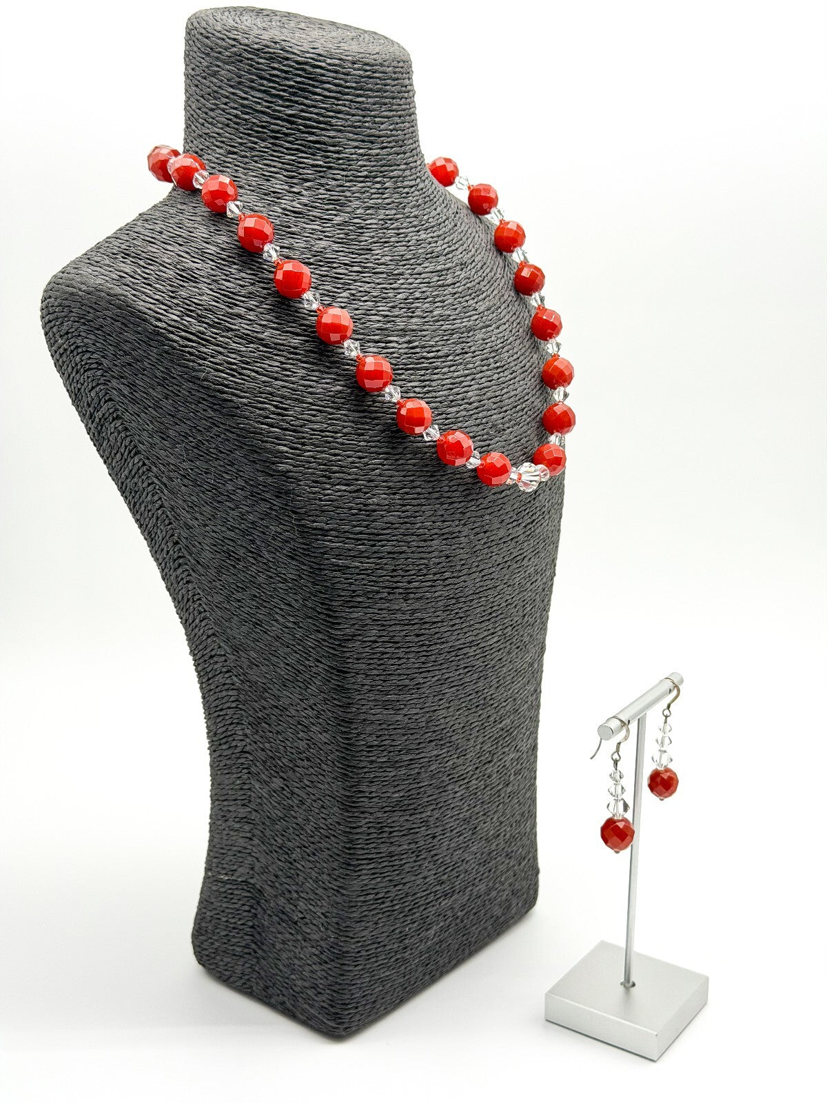 Carnelian Necklace & Earrings Set Faceted Gemstone Crystal Toggle Clasp