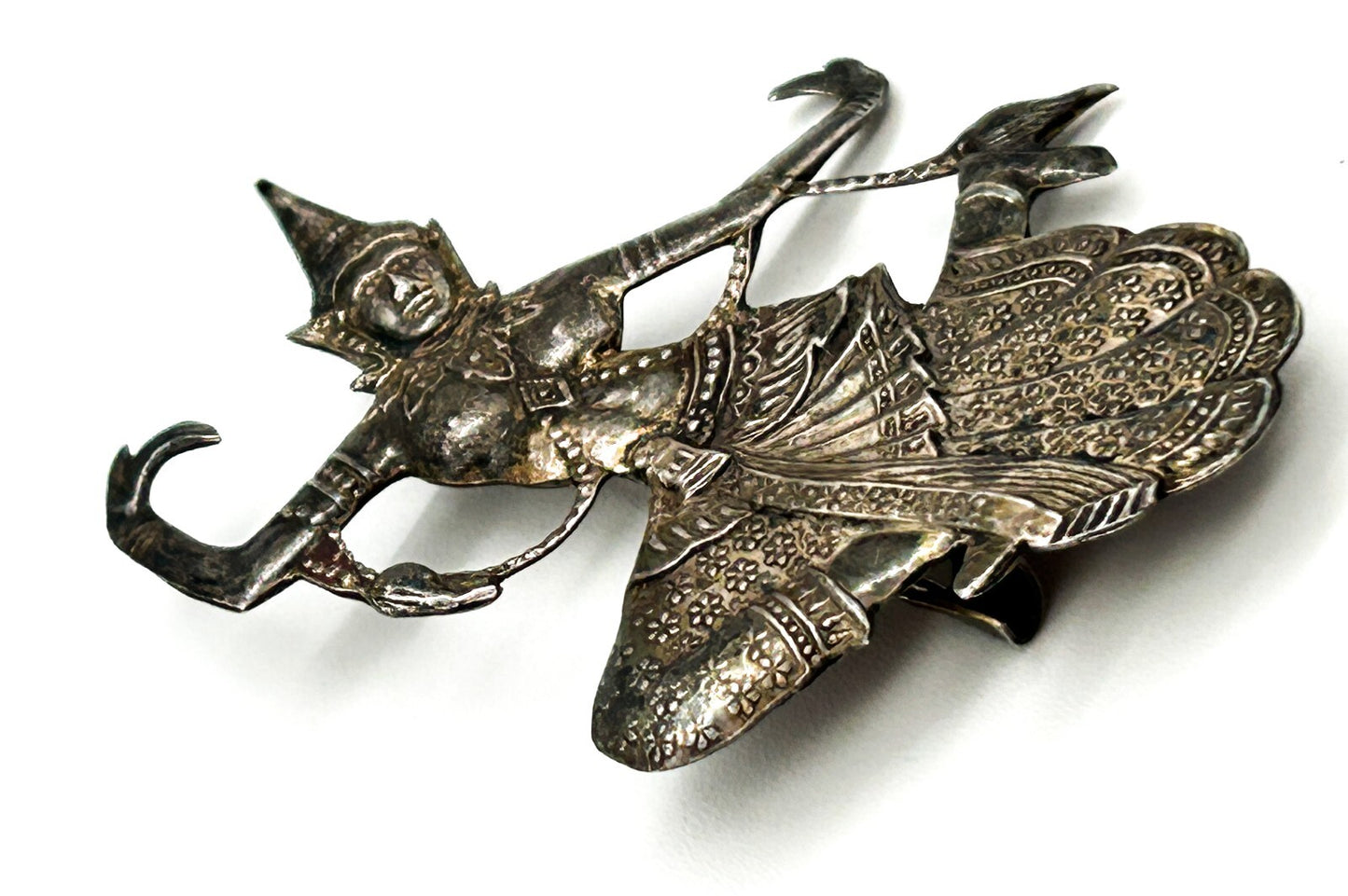 Vintage Siam Sterling Silver Thai Dancing Goddess Brooch Art Deco 1930s Signed
