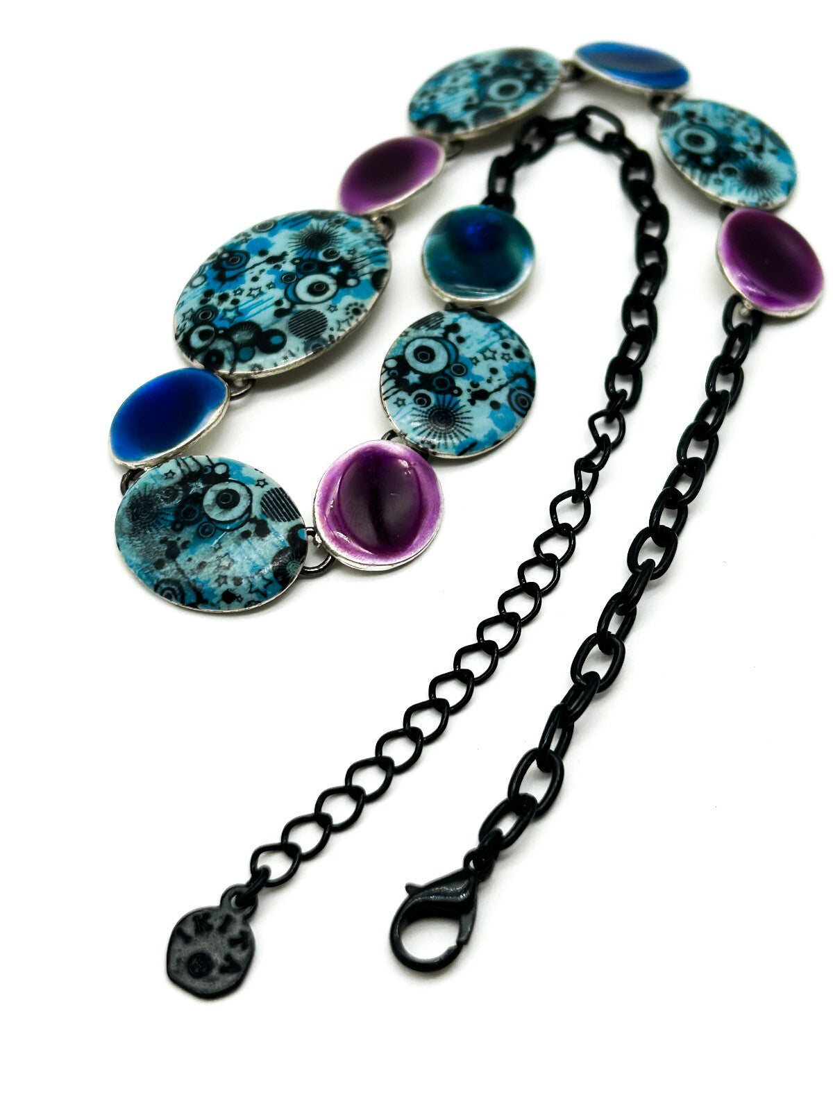 Ikita Statement Necklace Blue Purple Enamel Disc Necklace Articulated Adjustable