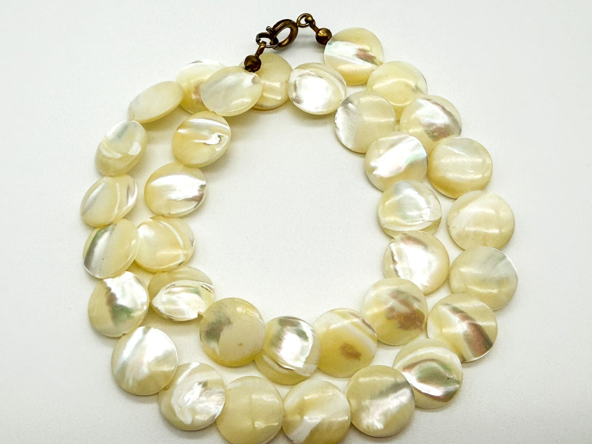 Vintage Mother of Pearl Disc Necklace Genuine Shell Choker 15.5”