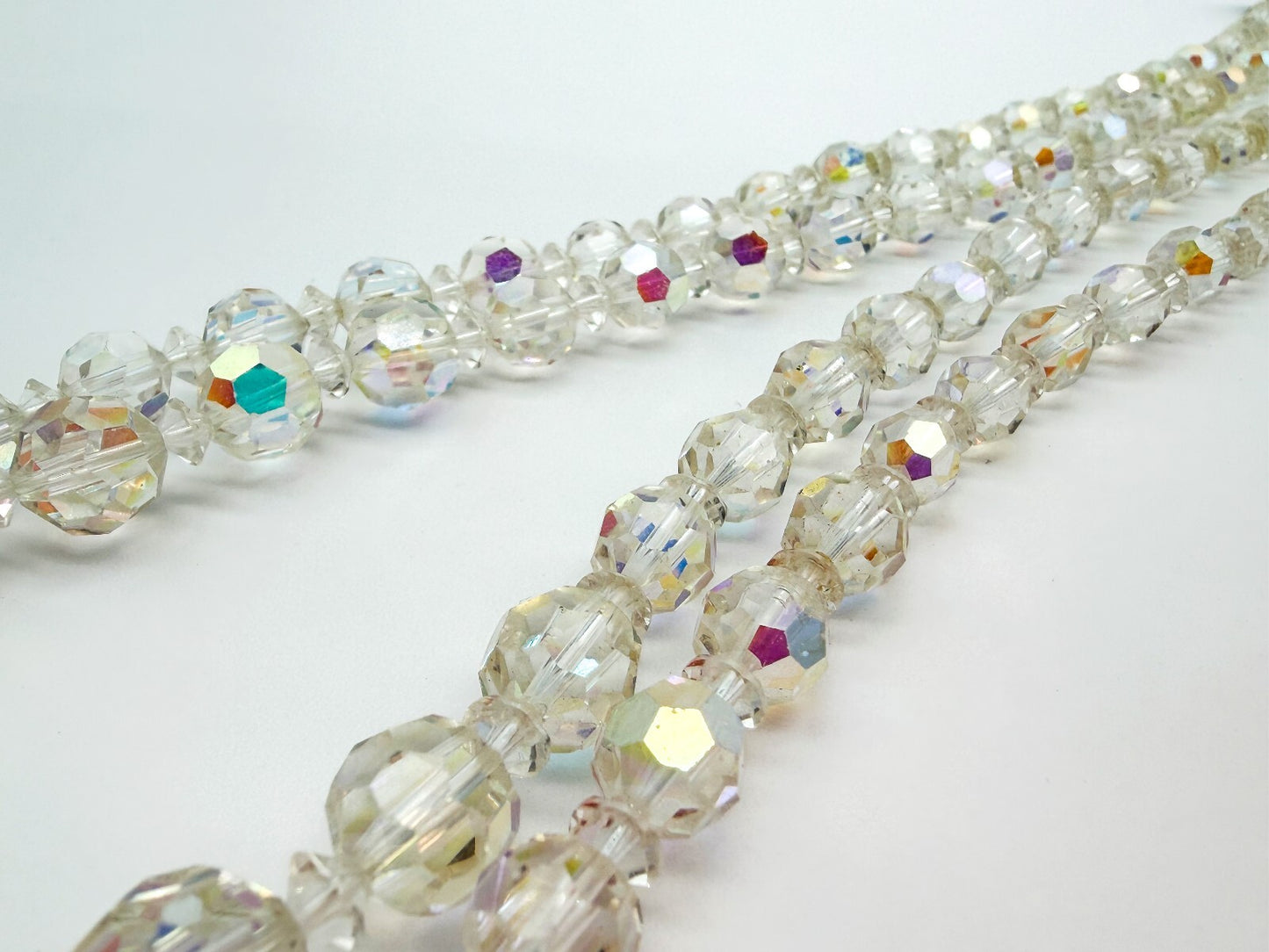 Vintage Aurora Borealis Crystal Necklace 2 Strand AB Glass Rhinestone Clasp 19"