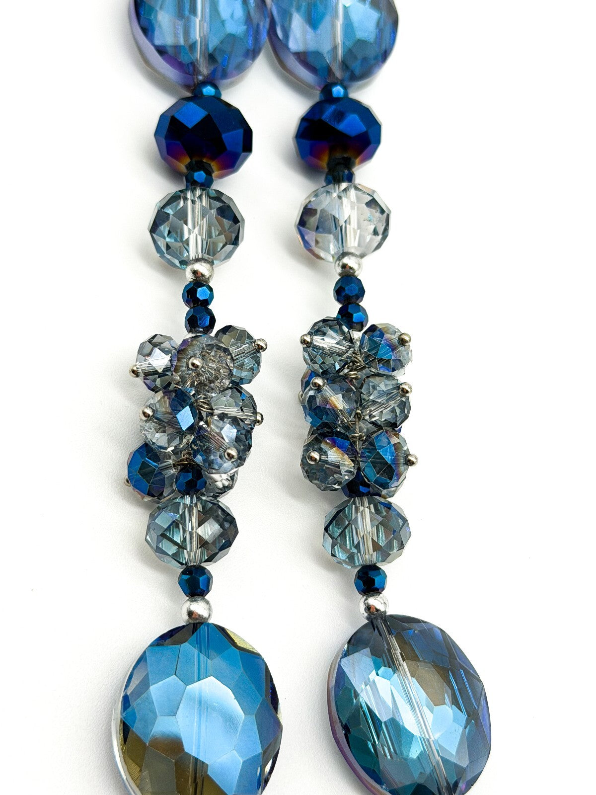 Midnight Blue Crystal Necklace AB Faceted Oval Beads Cha Cha Cluster Necklace