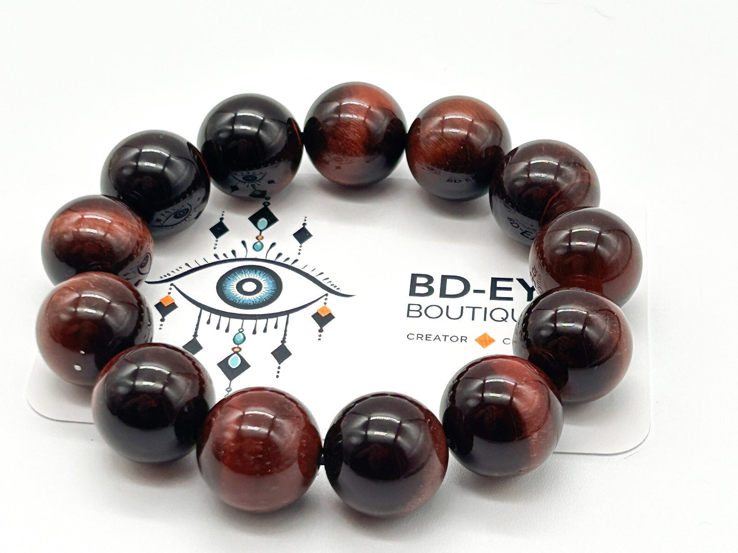 Red Tiger’s Eye Chunky Stretch Bracelet Large Round Gemstone Beads Chatoyant