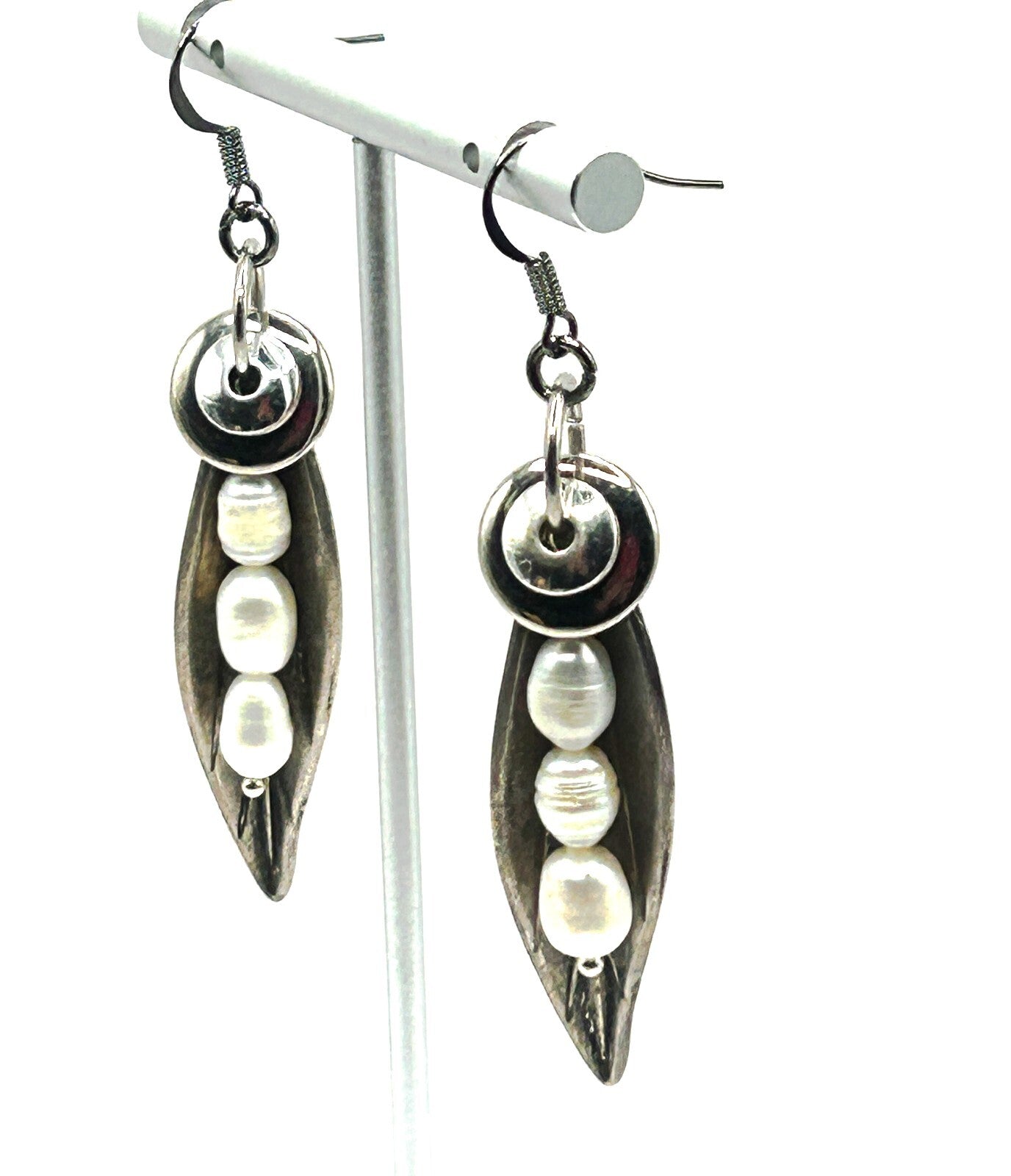 Freshwater Pearl Sculptural Leaf Earrings Silver Tone BD-Eye Original
