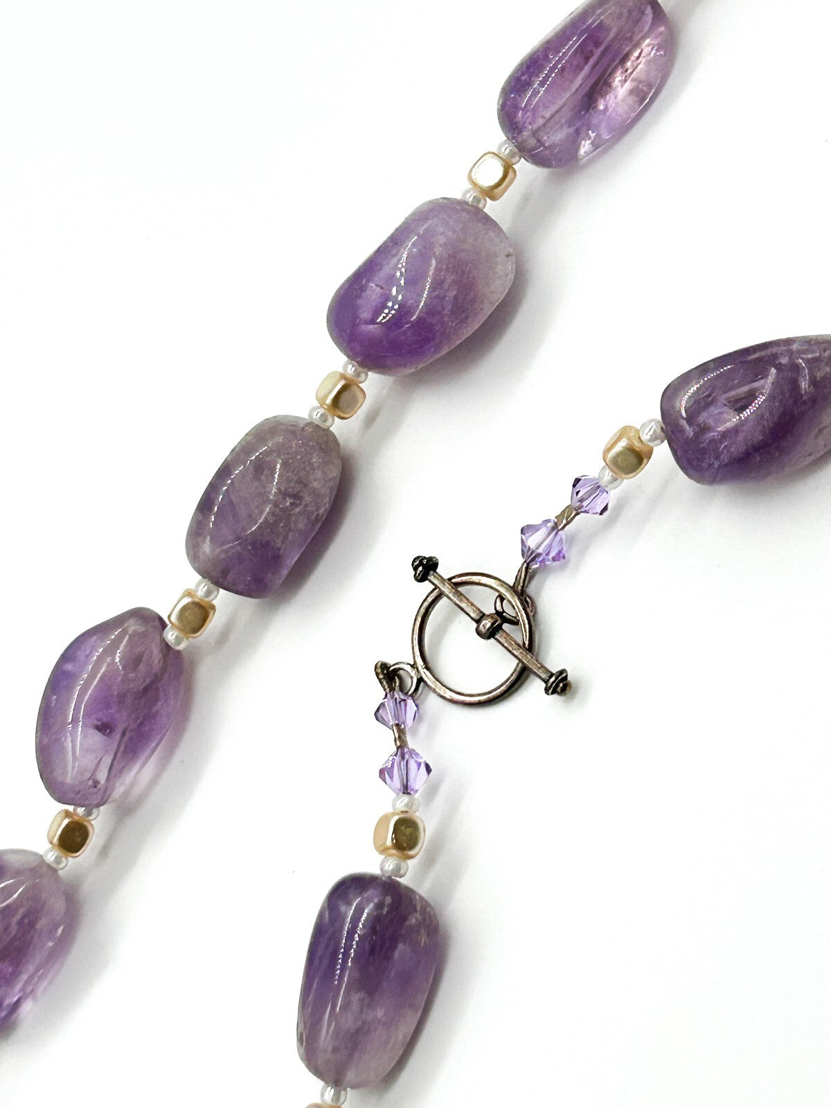 Amethyst Gemstone Nugget Necklace Artisan Purple Crystal Toggle 20”