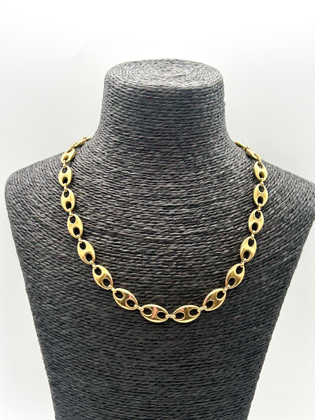 Vintage Gold Tone Puffed Anchor Mariner Link Chain Necklace 18.5” Retro