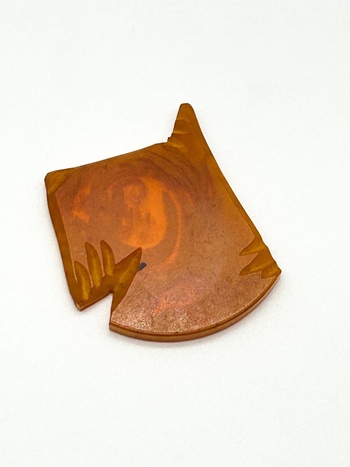 Vintage Carved Bakelite Scottie Terrier Dog Head Orange Amber Marble Swirl Piece