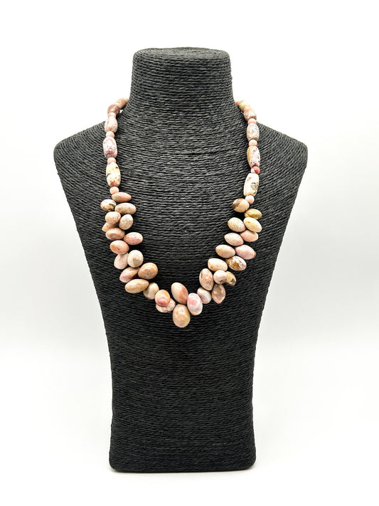 Vintage Pink Jasper Gemstone Necklace Natural Pebble Bead Statement 21.5”