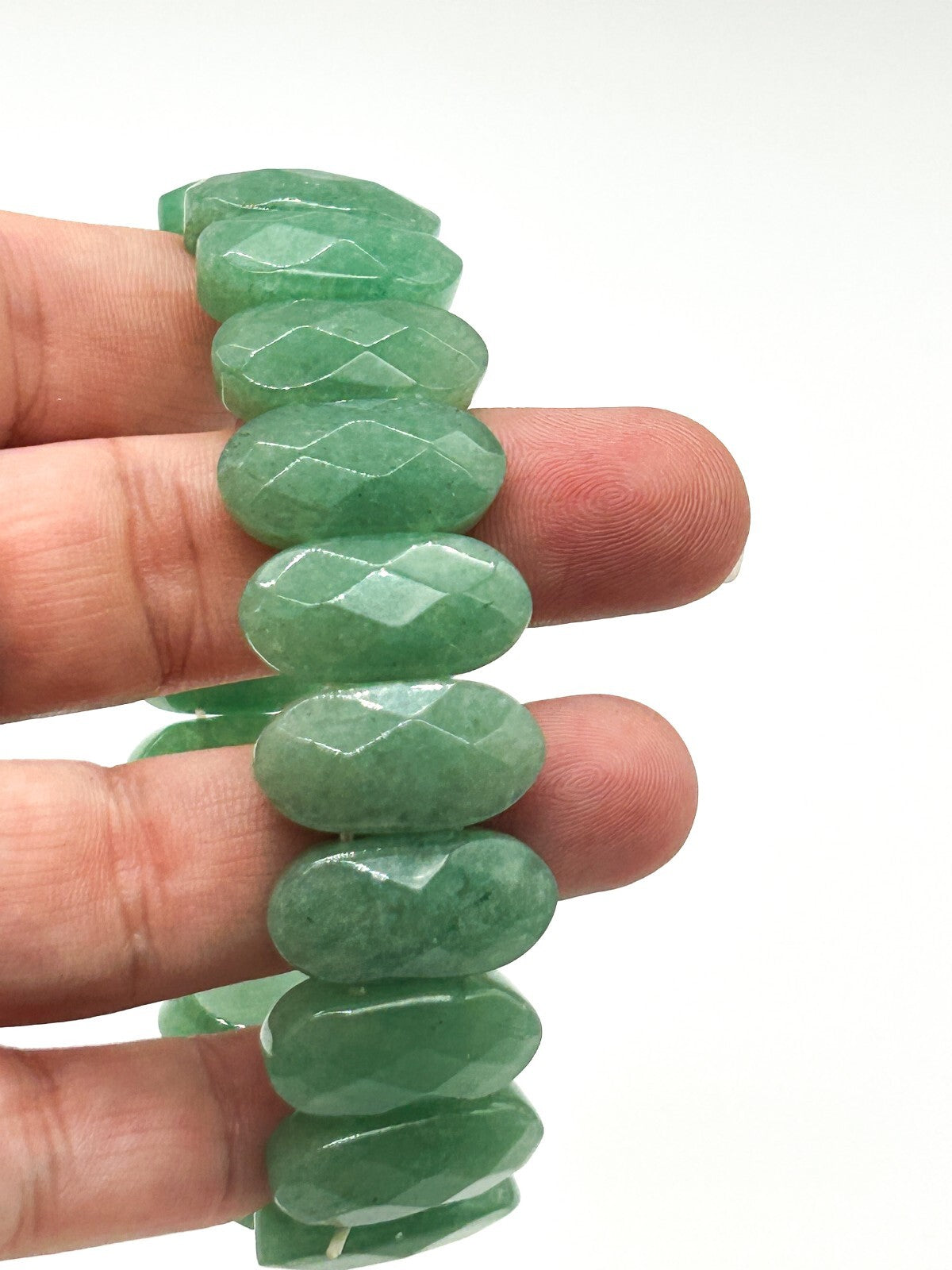 Green Aventurine Gemstone Stretch Bracelet Faceted Oval Beads Natural Stone