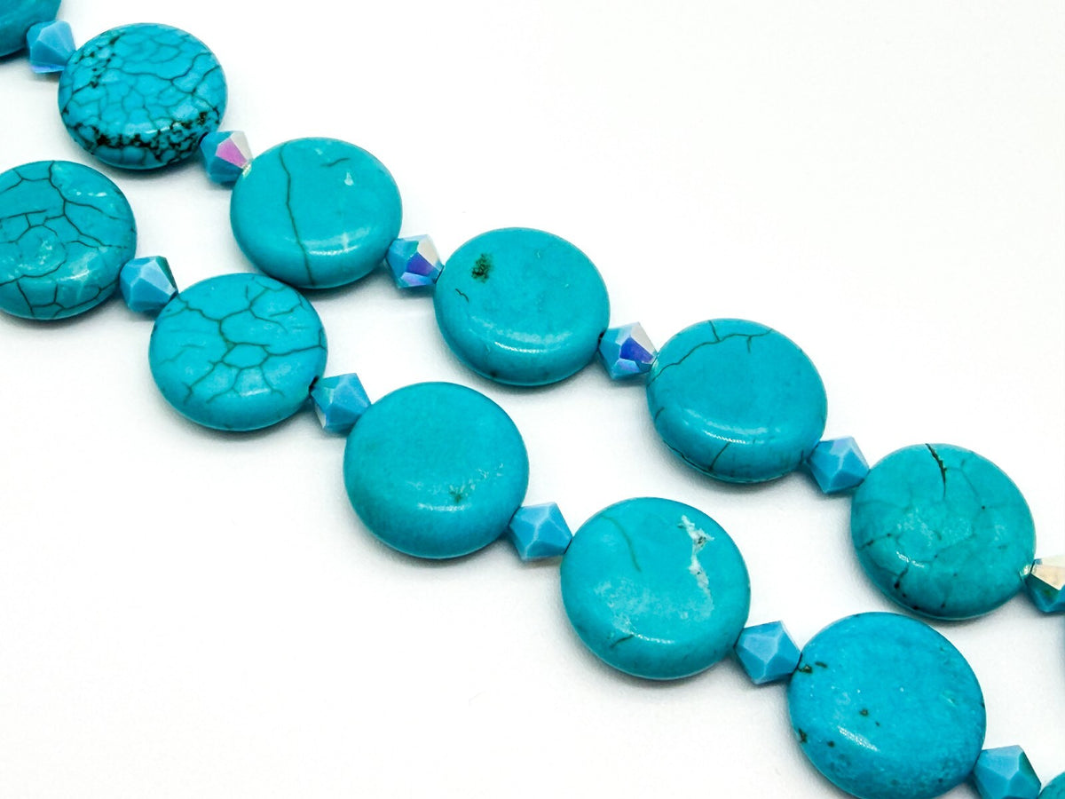 Turquoise Blue Magnesite Pendant Necklace AB Crystal Sterling Silver Box Clasp