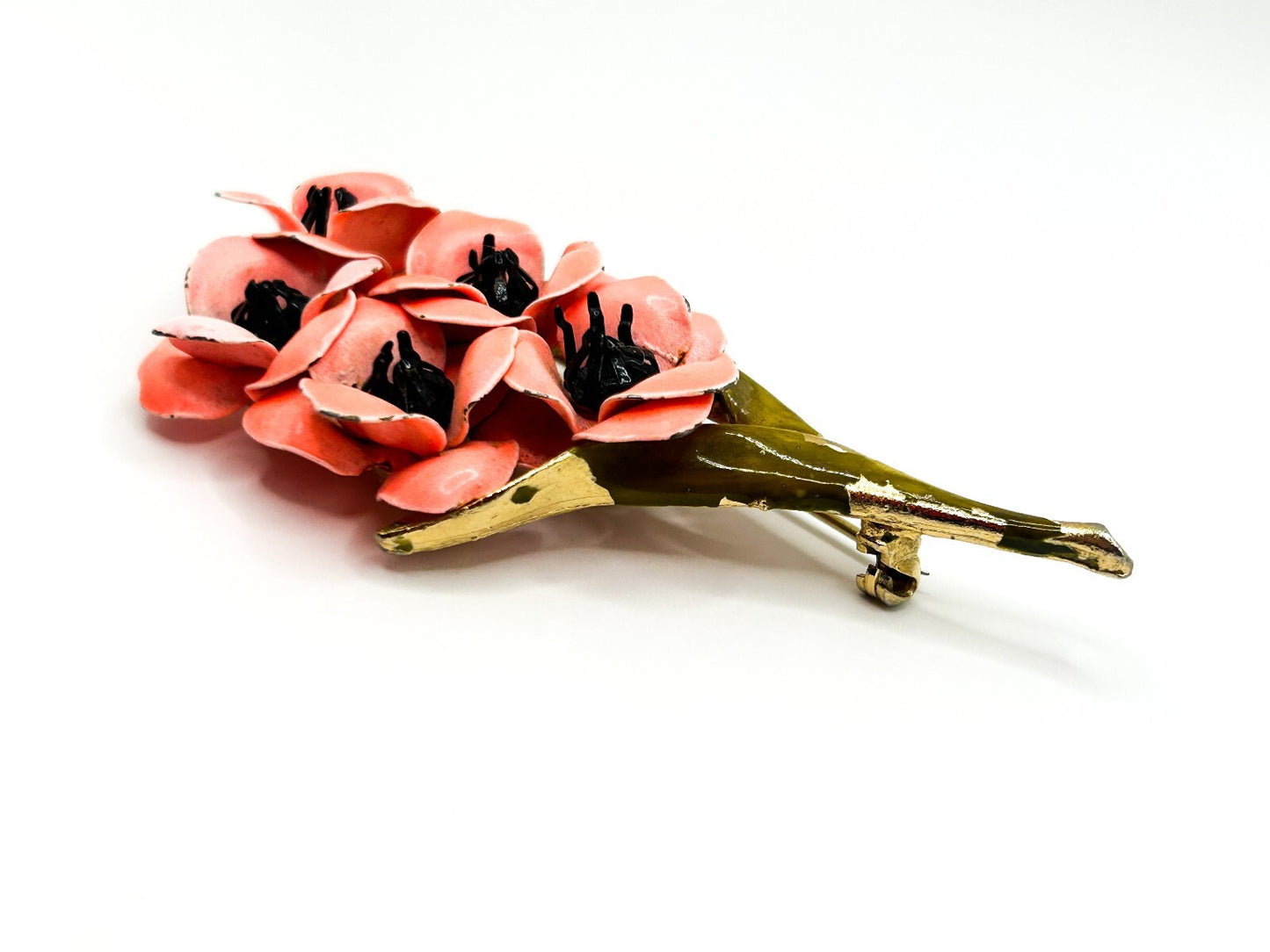 Signed Weiss Vintage Flower Brooch Pink Enamel Floral Gold Tone 7cm