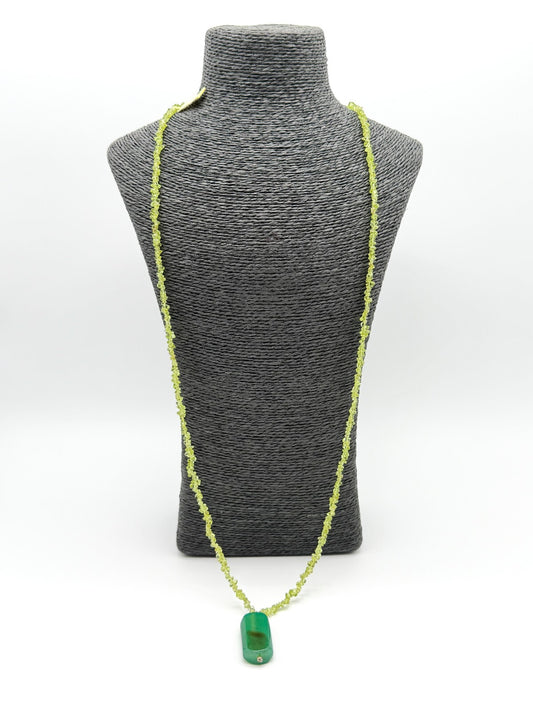 Natural Peridot Chip Necklace Green Agate Pendant Gemstone Continuous Strand