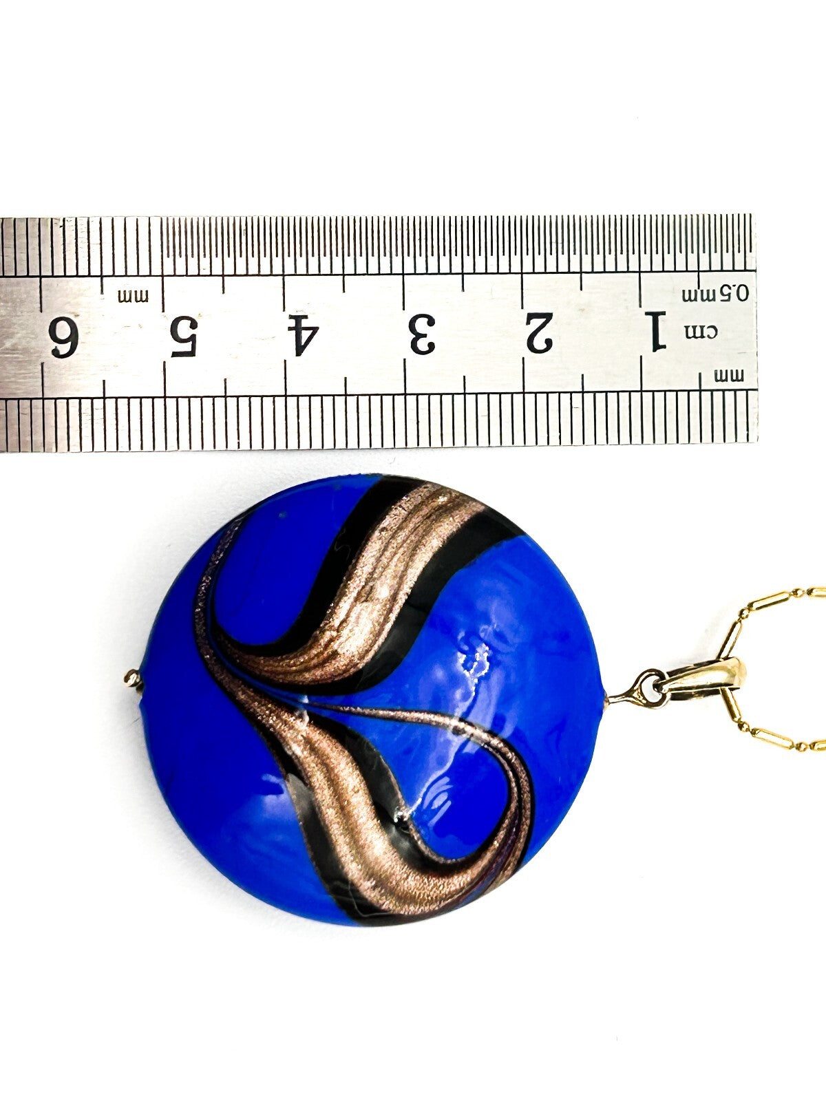 Vintage Murano Style Blue Glass Pendant Necklace Orelia Gold Tone 5cm