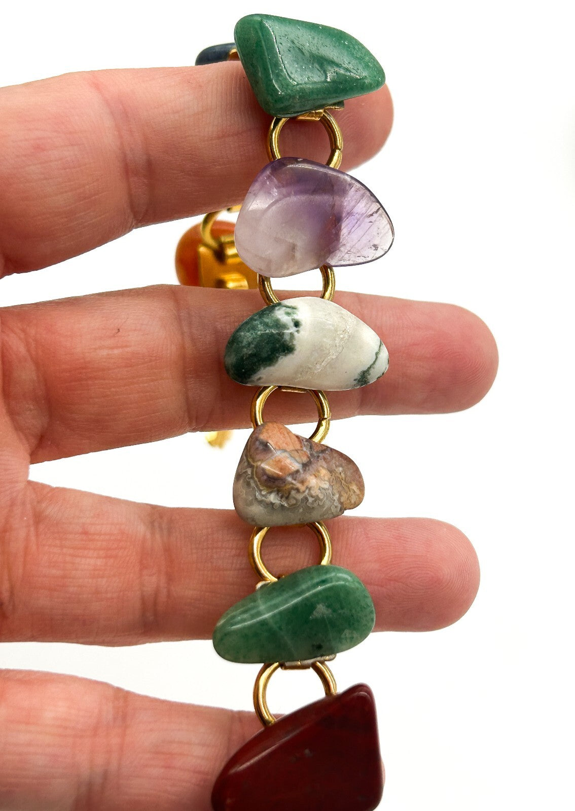 Vintage Gemstone Bracelet Agate Amethyst Aventurine Jasper Sodalite Onyx