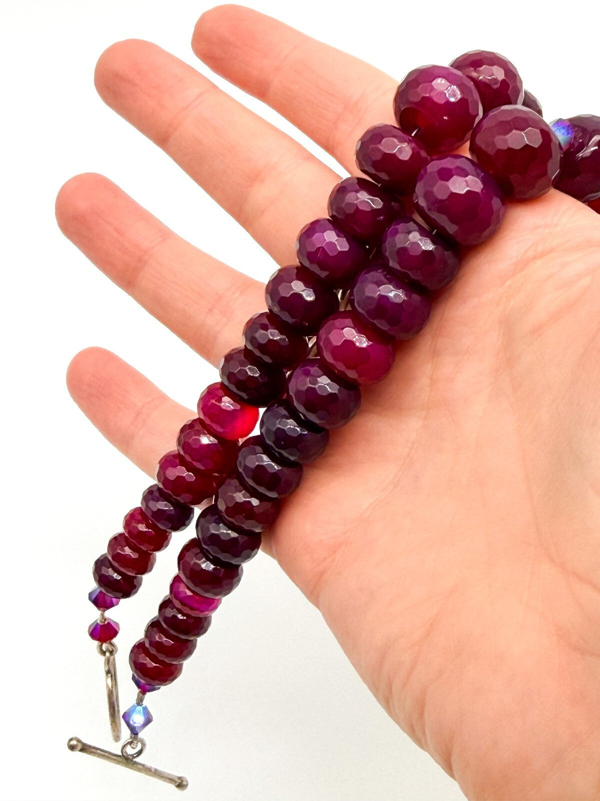 Chunky Ruby Red Quartz Necklace Faceted Magenta Gemstone Statement Toggle Clasp