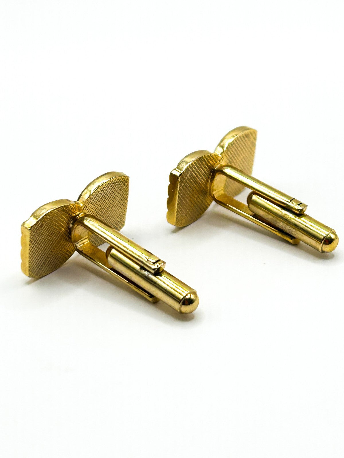 Vintage Two Tone Gold Silver Cufflinks Ridged Geometric Abstract Bullet Back