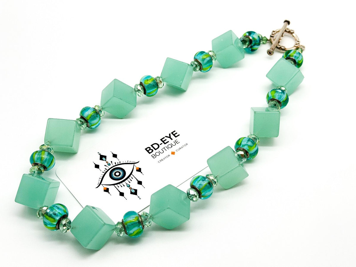 Chunky Mint Green Glass Statement Necklace Lampwork Glass Toggle Clasp