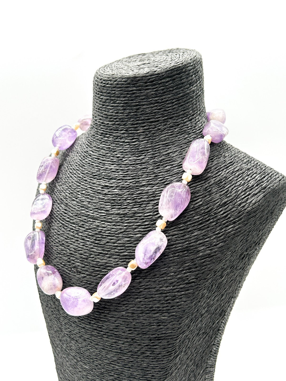 Amethyst Gemstone Nugget Necklace Artisan Purple Crystal Toggle 20”