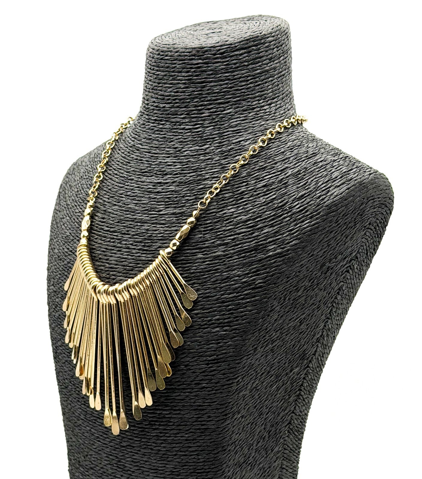 Gold Tone Fringe Statement Necklace Boho Bib Festival Rolo Chain