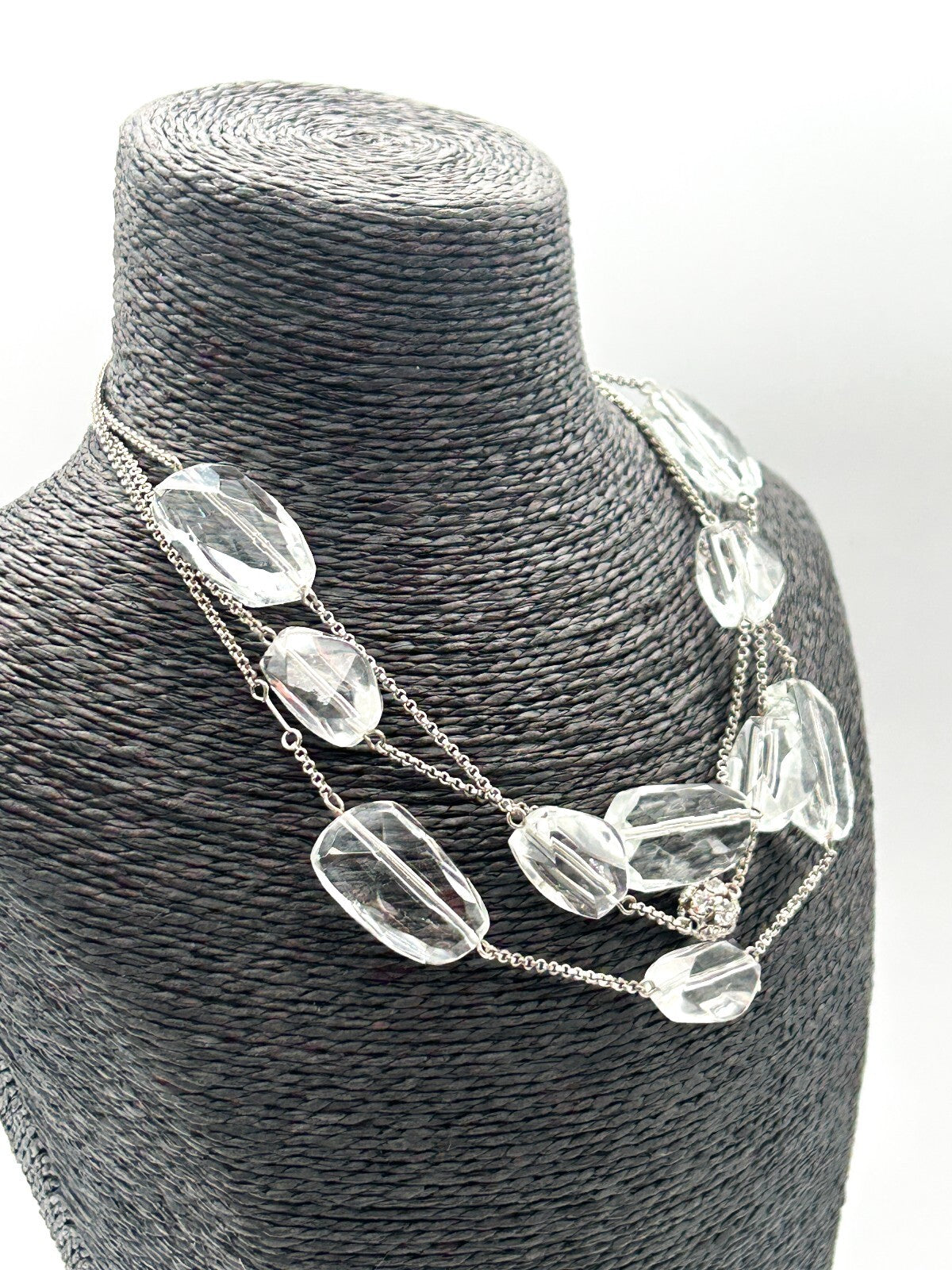 M&S Marks & Spencer Layered Glass Bead Necklace Clear Crystal Statement Necklace