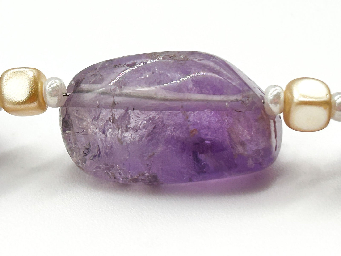 Amethyst Gemstone Nugget Necklace Artisan Purple Crystal Toggle 20”