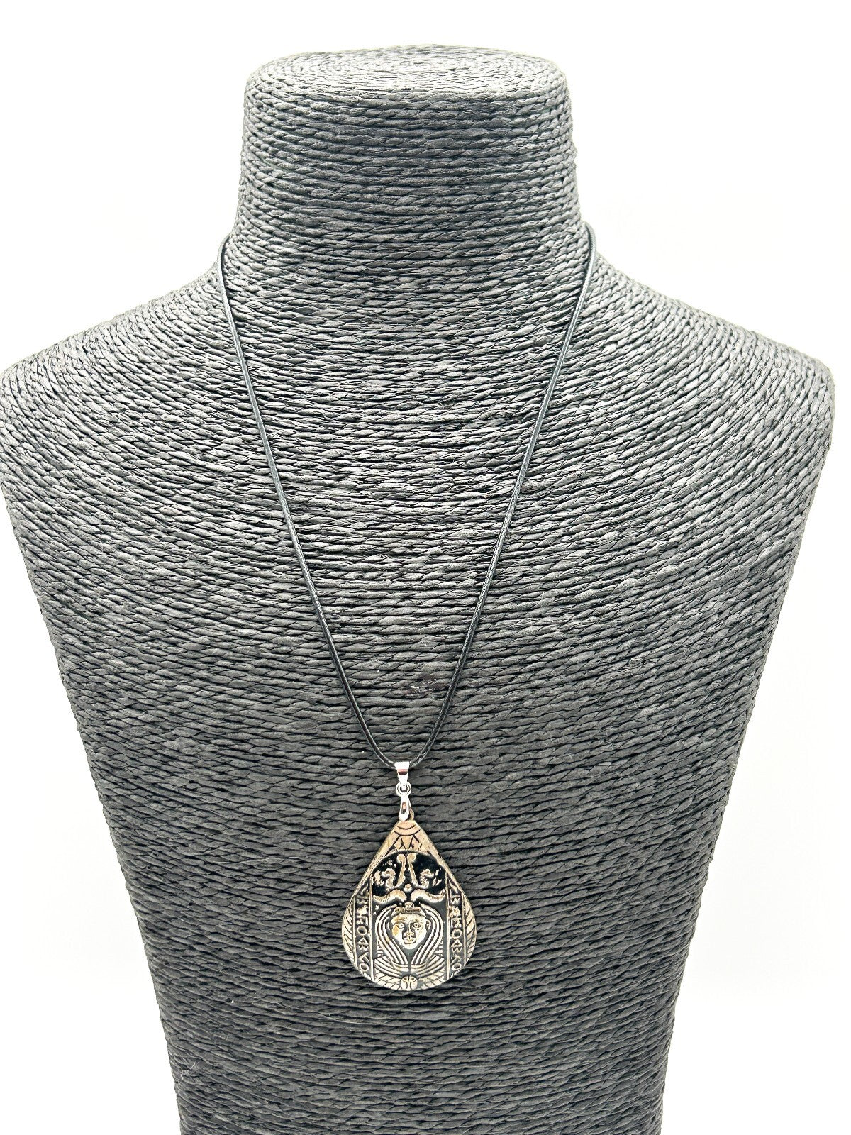 Vintage Egyptian Revival Silver Tone Pendant Necklace Pharoh Art Deco Rescue