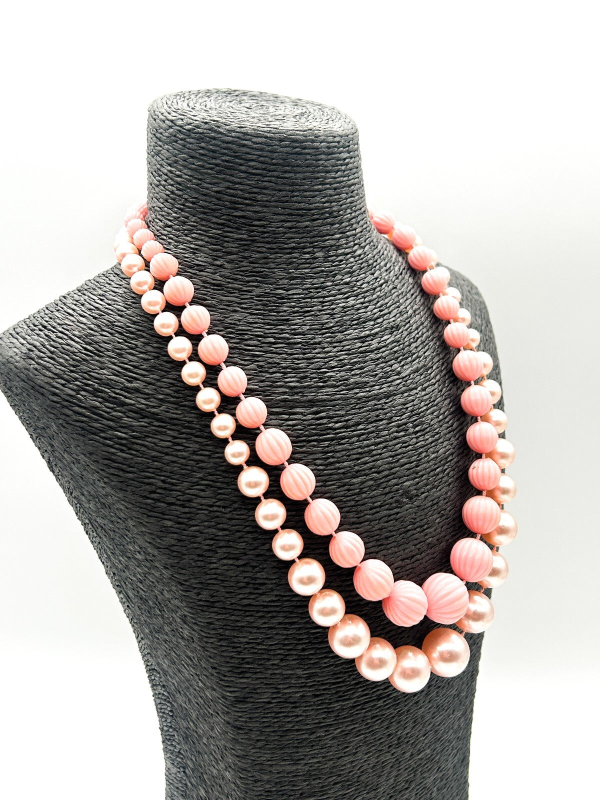Vintage Pink Necklace Bundle Pastel Baby Pink Faux Pearl & Ribbed Acrylic Beads