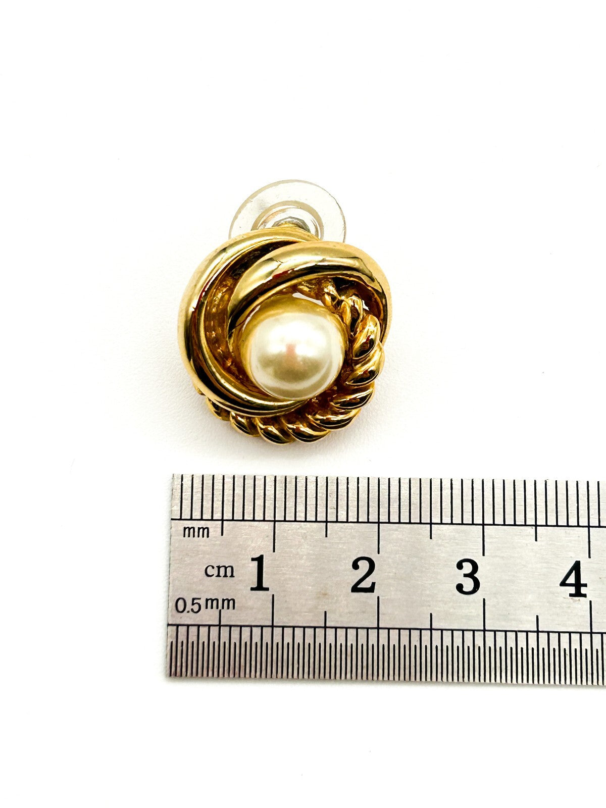 Vintage Gold Tone Faux Pearl Knot Stud Earrings Rope Effect Statement Posts