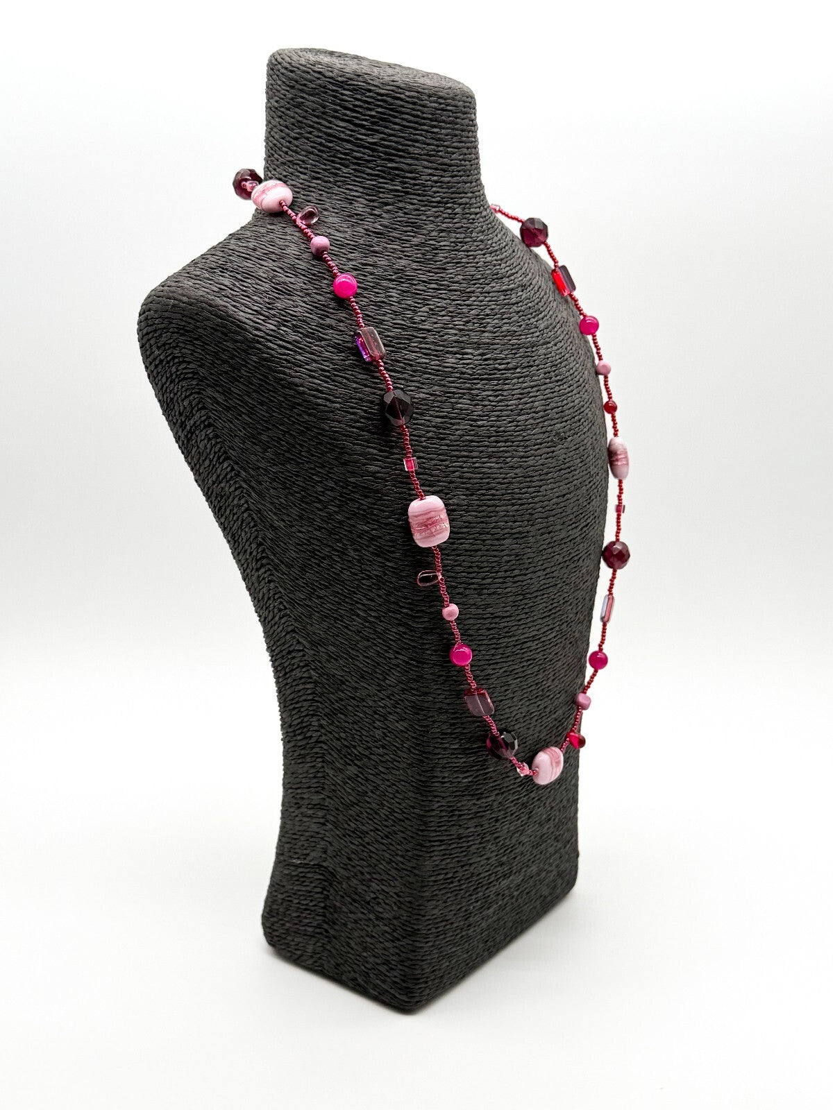 Murano Style Pink Art Glass Necklace Venetian Foil Beads Continuous Strand