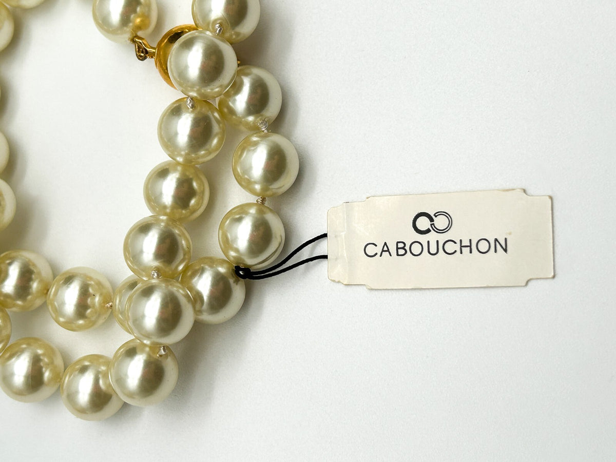 Vintage Cabouchon Faux Pearl Necklace Glass Pearls Hand Knotted Gold Tone Clasp