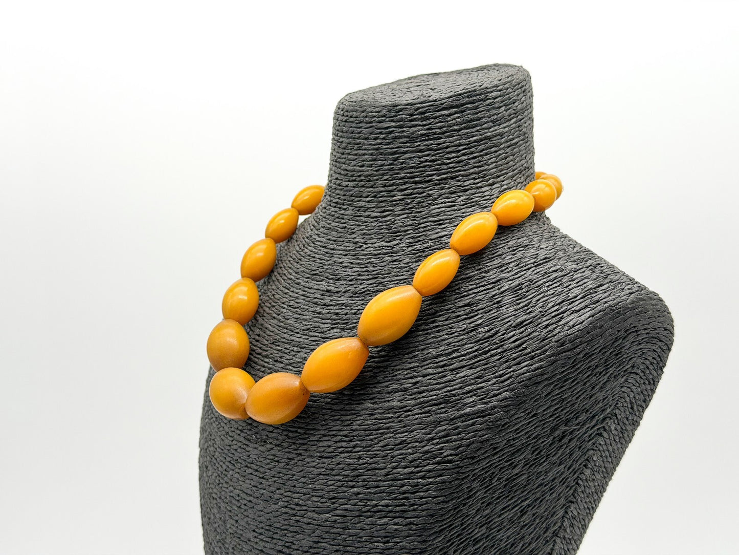 Vintage Butterscotch Phenolic Resin Bead Necklace Mid Century 17.5”