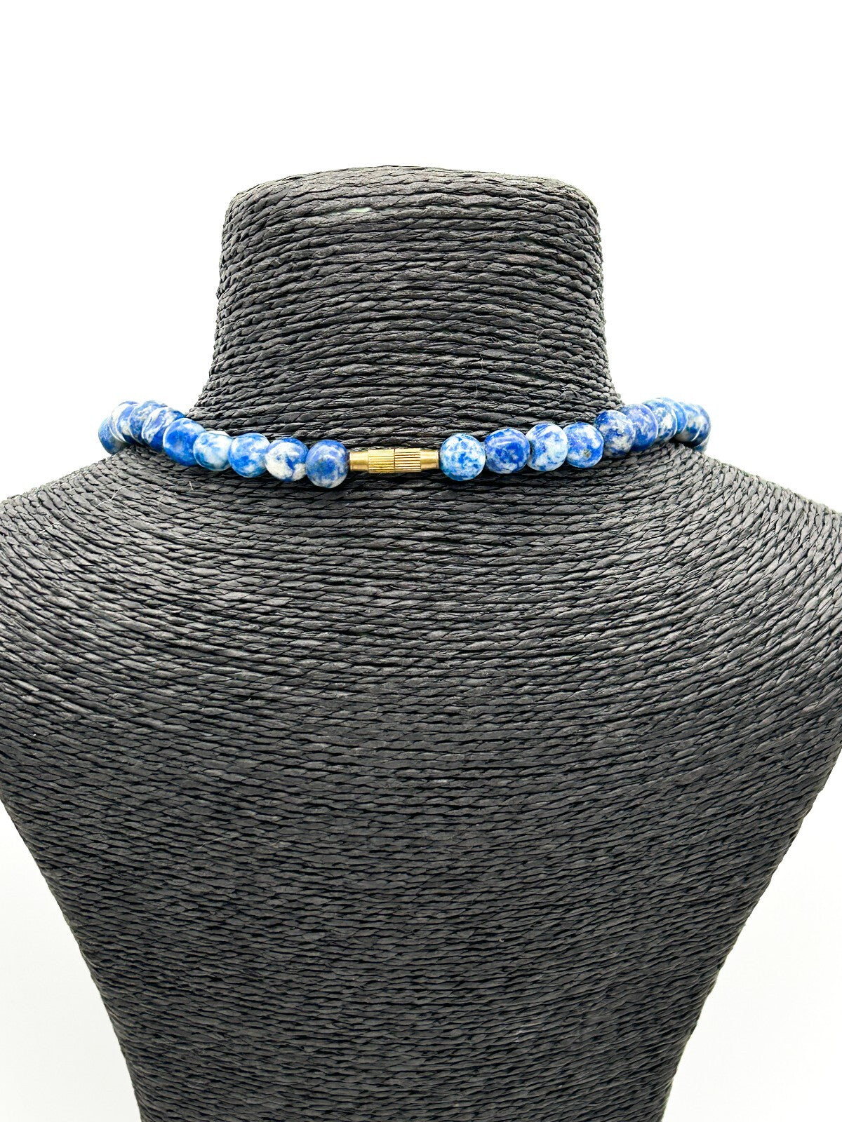 Vintage Sodalite Bead Necklace Natural Blue Gemstone 21” Barrel Clasp