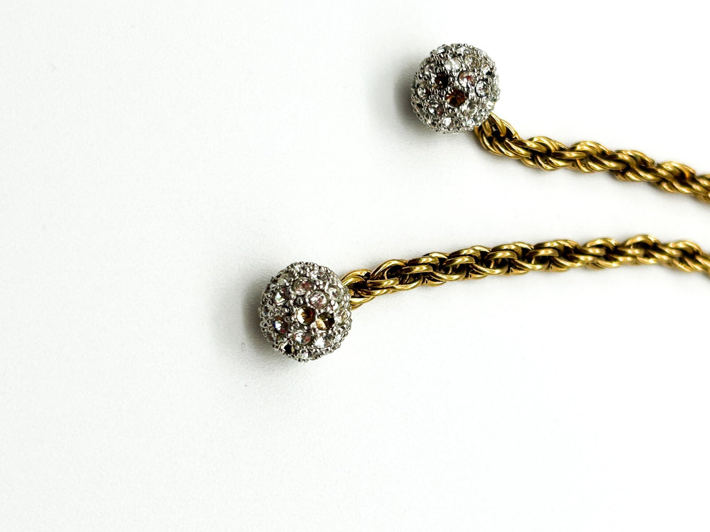 Vintage Gold Tone Rhinestone Bolo Necklace Twisted Rope Chain Adjustable Tassel