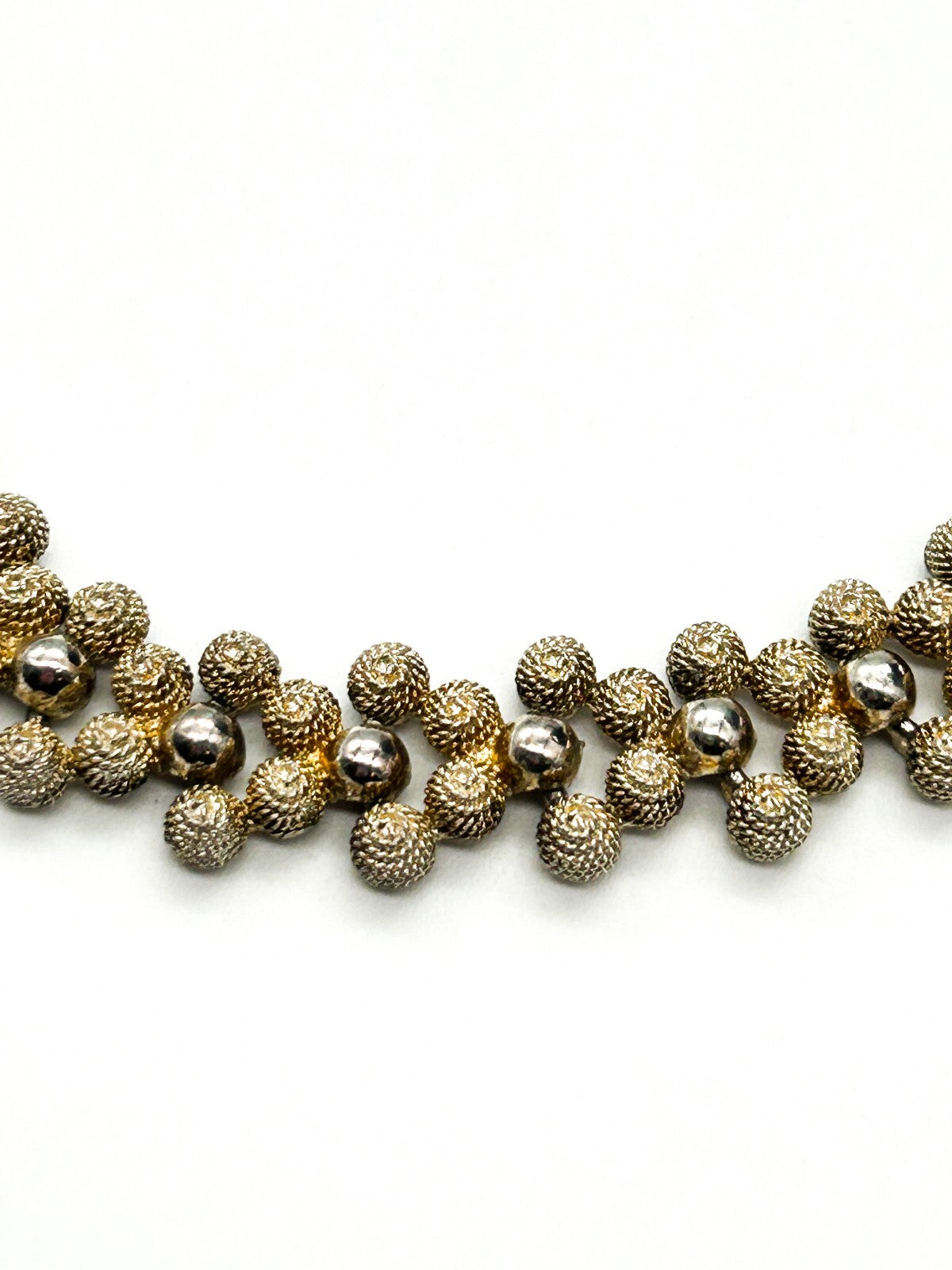 Vintage Gold Tone Rope Effect Ball Necklace Set Floral Stud Earrings 16.5”