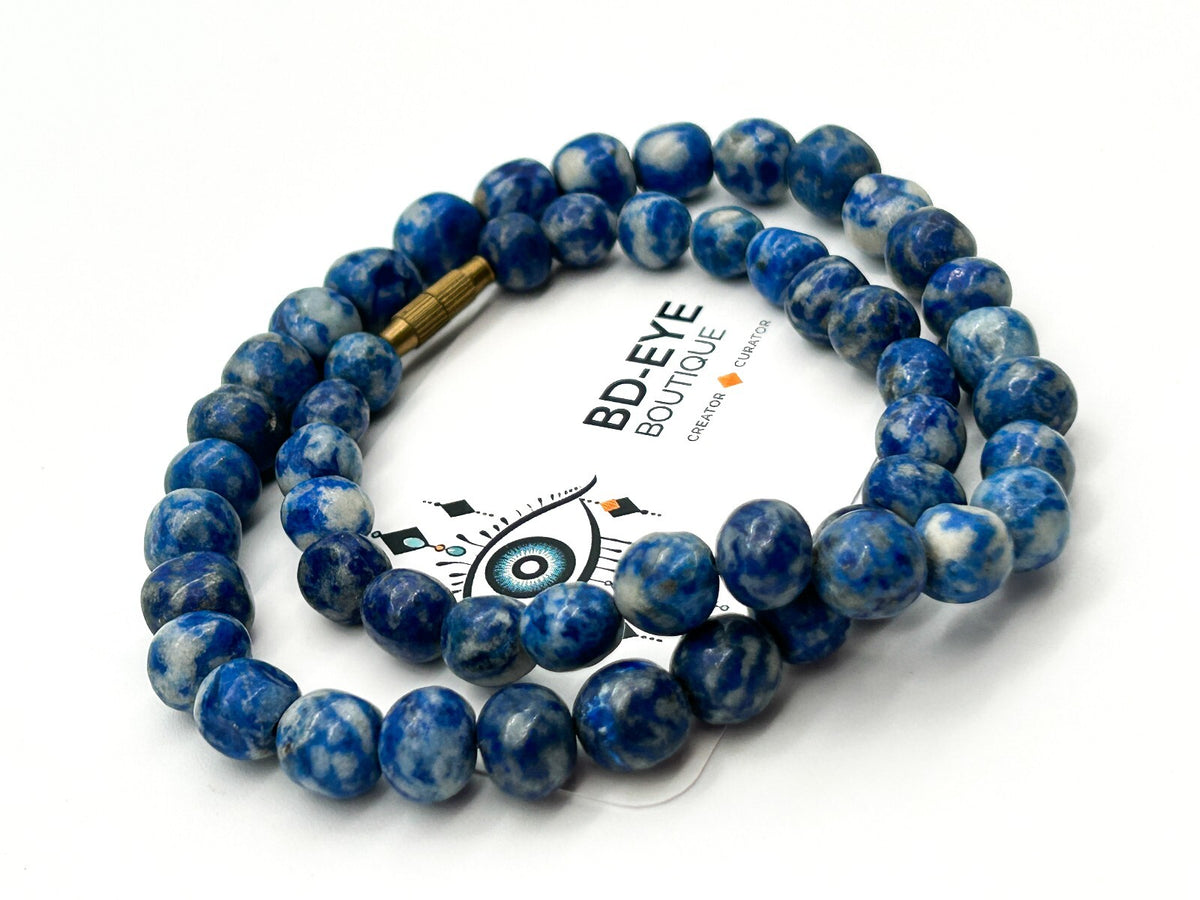 Vintage Sodalite Bead Necklace Natural Blue Gemstone 21” Barrel Clasp